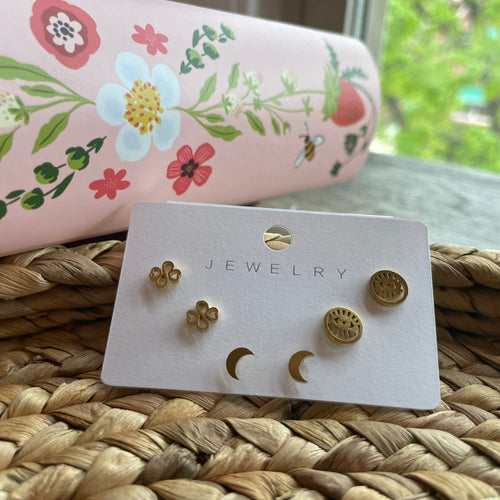 La Fresa 3 pair Earrings (Moon / Lucky Charm/ Eyes)